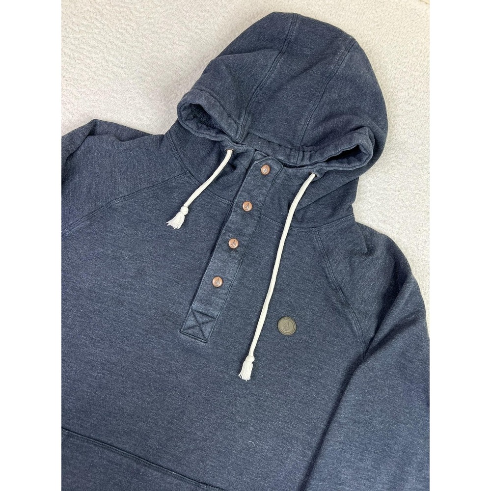 Volcom Hoodie Mens Large Blue Classic Fit Fleece Henley Pullover Sweatshirt - Picture 3 of 13